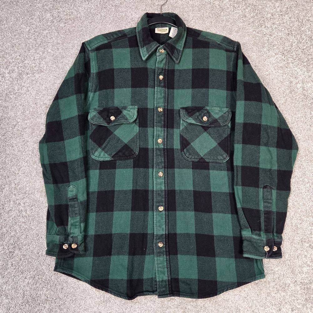 Vintage Five Brother Flannel Green Black buffalo plaid Mens Medium
